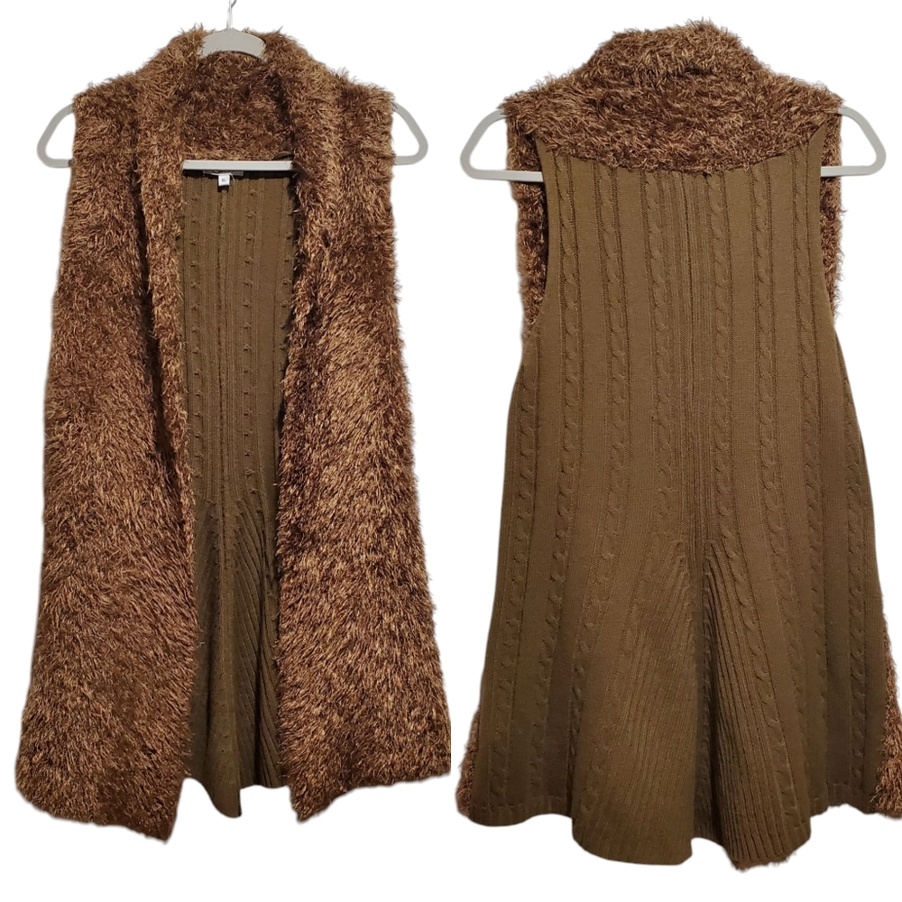 Carducci Shaggy Brown Sleeveless Sweater Vest Size XL Boho Layering Neutral